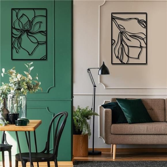 3Panels Metal Flowers WallDecor Modern Abstract Nature Floral Line WallSculpture - Picture 5 of 6